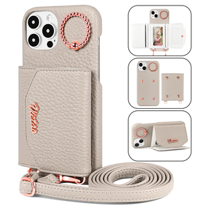 Étui de téléphone en cuir de <span class=keywords><strong>luxe</strong></span> VIETAO, <span class=keywords><strong>porte</strong></span>-téléphone multifonction avec bandoulière, cadre plaqué or rose pour 15 Pro Max - Product Image 2