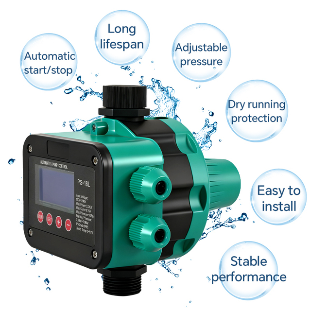 Intelligent Electronic Automatic Water Pump Pressure Controller Switch IP65 Rated 110-240V 10 Bar Max Pressure