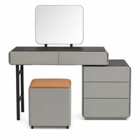 Ensemble coiffeuse avec armoire latérale, miroir LED 3 couleurs, coiffeuse gris brillant avec tiroirs pour chambre à coucher et décoration intérieure
