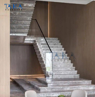 Escalier droit flottant avec semelle en marbre et balustrade en verre sans cadre avec plaque de Base, escalier flottant en marbre, offre spéciale