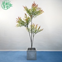 Arbre artificiel Nandina ornemental de 150 cm, fait main, avec feuillage automnal dégradé, en plastique durable pour la décoration intérieure
