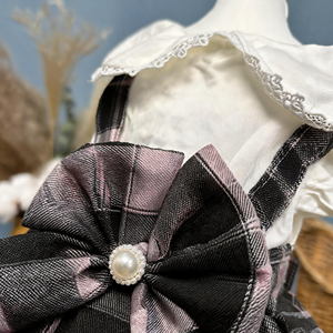 Robe de luxe élégante à carreaux JK pour animaux de compagnie, col en dentelle, jupe pour chien, grand nœud, uniforme scolaire mignon pour petits chiens et chats - Product Image 4