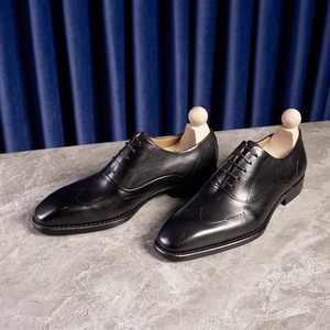 Italian Men's Business Formal Shoes Trendy Square <b>Toe</b> Lace <b>Cap</b> <b>Toe</b> Breathable Light Weight Anti-Slip Valentina Leather British - Product Image 2