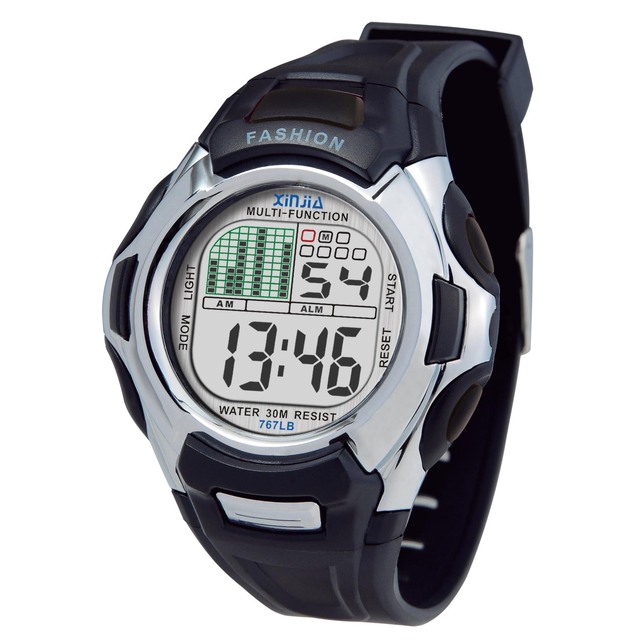 XINJIA Seven Colors Light Led Digital Wristwatches  Men Sport Waterproof Watches TPU Band Stainless Steel