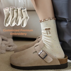 Calcetines de Algodón Transpirables para Niñas, con Lazo y Volantes, Diseño de Primavera, para la Escuela, Uso Diario, con Bordado Personalizado - Product Image 1