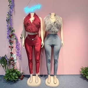 <span class=keywords><strong>Abbigliamento</strong></span> estivo da <span class=keywords><strong>donna</strong></span> pantaloni attillati con cinturino senza schienale in pelliccia due pezzi Set da <span class=keywords><strong>donna</strong></span> - Product Image 1