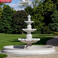 YOUFINE Fuente de mármol de tres niveles tallada a mano con cuenco redondo de concha para jardín central de villa o punto de referencia