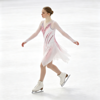 Robe de patinage et de danse dégradé blanc-rose, col en V, manches longues en maille, dos découpé avec strass, pour enfants et adultes, compétition et performance