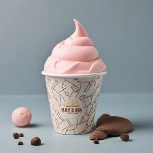 Logotipo personalizado Impresso Ice Cream Cup Frozen Yogurt Gelato Bowls 3/4/5/8/12/16oz Copo de papel de parede único descartável com tampa
