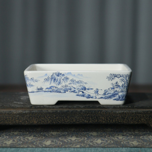 Maceta rectangular de cerámica para bonsái pintada a mano con diseño de frutas y pájaros para plantas de interior - Product Image 4