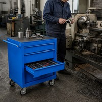 Troli Peralatan Fabrikasi Logam Profesional - Troli Bengkel Lapisan Bubuk Biru Heavy Duty dengan Pegboard, Layanan OEM