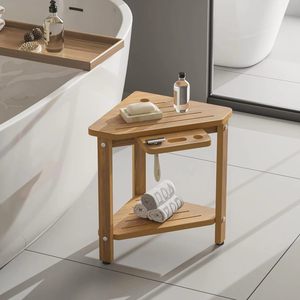 Jin Chen Wooden Bathroom <b>Shelf</b> Double Layer <b>Corner</b> Storage Rack With Soap Dish And Drain Bracket For Shower Or Bathtub Area - Product Image 1