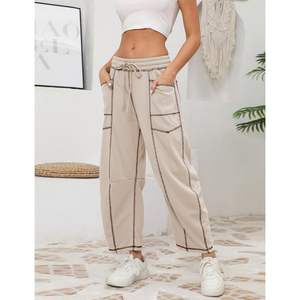 Premium Women's Baggy Barrel <b>Sweatpants</b> <b>Wide</b> <b>Leg</b> Lounge <b>Drawstring</b> with Pockets Mid Waist Breathable and Wrinkled - Product Image 6