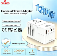 Adaptateur de voyage universel Foxcan 120W avec 2 ports USB Type-C et 2 ports USB-A 10A, compatible avec les prises US, EU, UK, AU, adaptateur secteur pour les voyages d'affaires