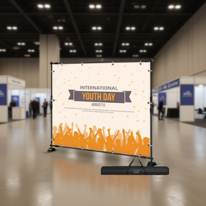 Support de bannière portable 8 x 8 pieds en aluminium réutilisable pour affichage publicitaire intérieur en vinyle, équipement pour salons professionnels - Product Image 2