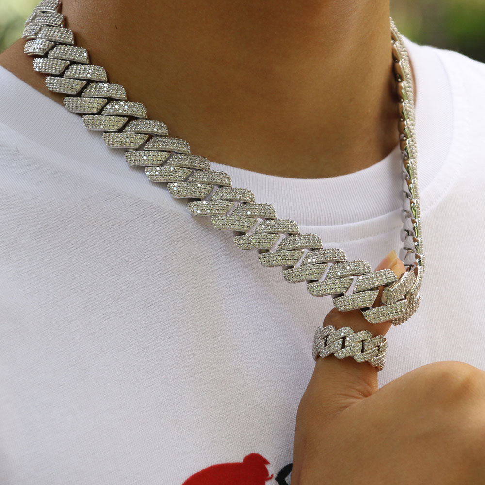 Glitter ICE ネックレス (45cm・19mm) HIPHOP Shop Our 19mm Hip Hop Jewelry 5A 3 Row Ice Cube Zirconia