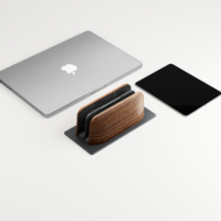 Accessoires informatiques en bois pour ordinateur portable support de support vertical Double support fixe Portable noyer téléphone ipad support en acier allié