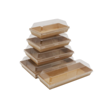 Plateau d'emballage pour sushis en papier kraft écologique, sans colle, étanche, avec couvercle