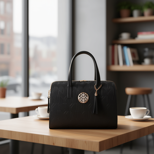 Sac à main de luxe pour femme Fana Luciana, noir, imprimé Saffiano, fermeture à glissière, deux poignées, décor diamant, grande capacité - Product Image 2