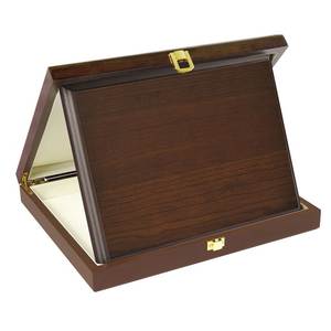 Walnut Plaque Box 250X200 Horizontal <b>Display</b> <b>Case</b> With Gold Clasp - Product Image 1