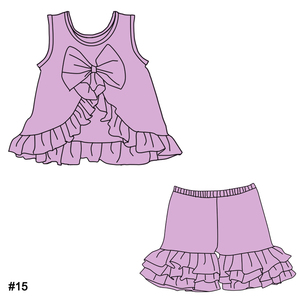 <span class=keywords><strong>Chaleco</strong></span> sin mangas y pantalones cortos con volantes Color sólido Algodón Niñas Casual Verano Trajes de 2 piezas con diseño de lazo Traje para niños - Product Image 6