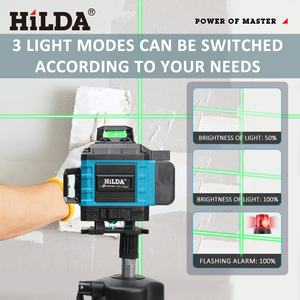 Nivel Láser <span class=keywords><strong>HILDA</strong></span> <span class=keywords><strong>4D</strong></span> de 16 Líneas, Autonivelante de 360°, Luz Verde Horizontal y Vertical, Herramienta Profesional con Control Remoto y Trípode - Product Image 6