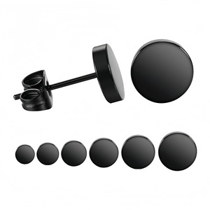 Stainless Steel <b>Black</b> <b>Polished</b> Stud Earrings Ball Shape Unisex Fashion Jewelry - Product Image 2