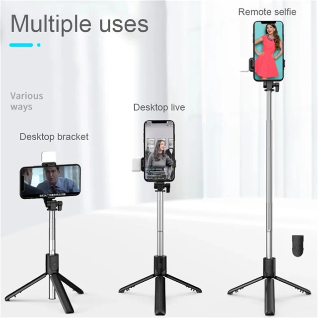F610 170cm Extendable Selfie Stick Tripod with Blue-tooth Remote Fill Light With Phone Holder for Photography Travel Vlogging