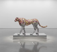 Sculpture de léopard en acier inoxydable creux coloré personnalisée, statue d'art animalier en métal pour décoration de jardin