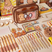 Étui à crayons transparent en plastique de grande capacité Capybara avec design multi-couches pour les écoles et les bureaux 23,5x12x7cm