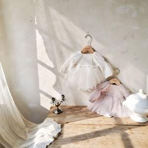 İlkbahar ve Sonbahar Kız Bebek Giysileri Kore Tarzı Tatlı Bebek Tulumu Saf Pamuklu Etek Puf Kollu Yuvarlak Yaka Tulumlar - Product Image 3