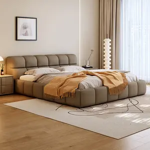 2024 YOUTA Marco de cama de matrimonio moderno con almacenamiento cama de tela sintética con mesa de noche juegos de muebles de dormitorio