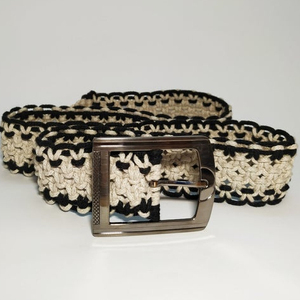 S.N.HANDICRAFTS Cinturón Tejido Estilo Bohemio Negro y Crema, Tejido de Algodón, Hebilla de Aleación, Talla Ajustable M-L - Product Image 1