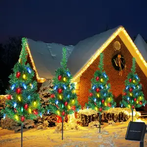 Outdoor Kerstversiering 4 Sets Solar Kerstboom C6 Led Lights Waterdichte Pad Verlichting Voor Buiten Tuin