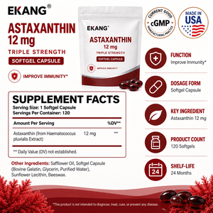 Astaxanthine naturelle de qualité alimentaire fabriquée aux États-Unis, 12 mg, antioxydant d'algues microscopiques, complément alimentaire triple force, étiquette privée, gélule molle - Product Image 2