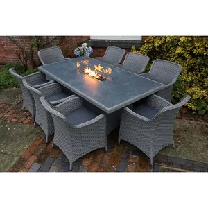 Comfortable Garden Furniture Rattan Waterproof 8 Person Dining Sets Outdoor Furniture Modern Stone Out Door Dining Table Set