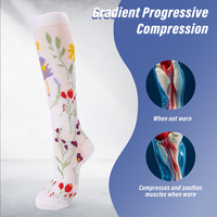 Chaussettes de compression hautes jusqu'au genou en jacquard floral papillon pour jeunes, extensibles, écologiques, pour soulager les muscles, vente en gros OEM