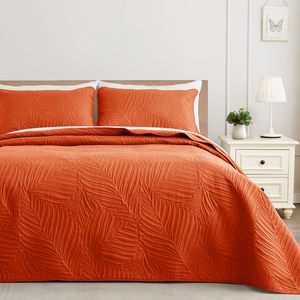 Burnt <strong>Orange</strong> Soft Lightweight Microfiber <strong>Bedspreads</strong> Coverlets Bed Cover Quilt Bedding Set with Leaf Pattern for All Seasons - Product Image 1
