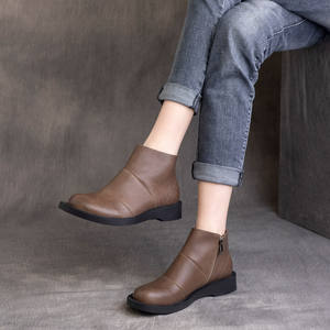 Botines Retro de Piel Genuina con Cordones y Tacón Plano para Primavera y Otoño - Product Image 1