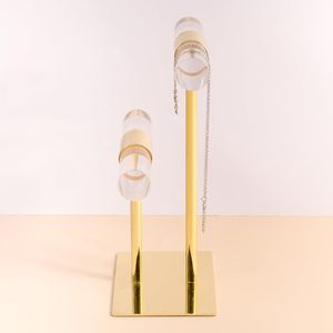 Exhibidor de Joyería, Soporte para Pulseras, Torre de Joyería Acrílica Transparente de 2 Niveles, Exhibidor de Mesa de Metal Dorado - Product Image 4
