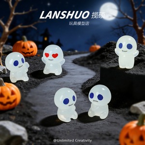 Poupée fantôme de dessin animé qui brille dans le noir, ornements miniatures en résine pour Halloween, bijoux DIY, porte-clés, pendentifs - Product Image 3
