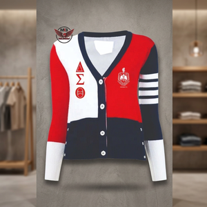 Custom High Quality for Sorority DST Women's Winter Knitted V-neck Cardigan Sweater with <b>Covered</b> <b>Button</b> Closure - Product Image 2