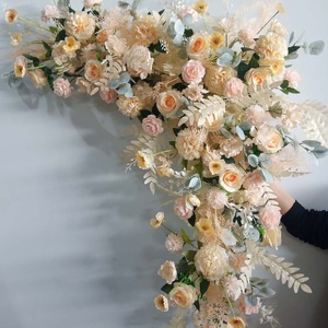 Chemin de table en fleurs artificielles en soie rouge, chemin de table en fleurs en soie pour allée de mariage, décoration de table de mariage - Product Image 3