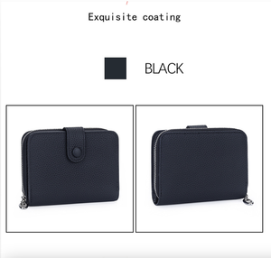 Ando Bag Genuine Cowhide Leather Short <b>Wallet</b> <b>Women</b> Zipper Coin Purse with Snap Closure and Card Slots - Product Image 4