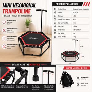 <span class=keywords><strong>Trampoline</strong></span> de fitness hexagonal pliable avec poignée en T, 54 cordes élastiques, silencieux, pour exercices en intérieur - Product Image 2