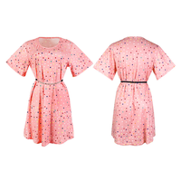 Robe d'été élégante pour femme en satin de soie laiteuse rose à pois, taille élastique, avec ceinture perlée, confortable et douce pour la peau, idéale pour la maison