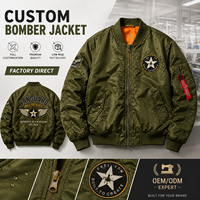Blouson Bomber Vert Olive Personnalisé avec Logo pour Homme, Blouson de Vol MA1, Blouson Universitaire en Nylon à Marque Privée, Fabricant de Vêtements OEM