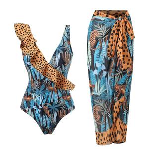 Conjunto de Traje de Baño de 3 Piezas <span class=keywords><strong>con</strong></span> <span class=keywords><strong>Falda</strong></span> Cubierta, Traje de Baño de Una Pieza <span class=keywords><strong>con</strong></span> Cintura Alta para Mujer 2024 - Product Image 5