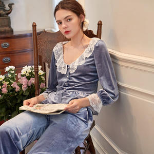 Pigiama <span class=keywords><strong>da</strong></span> Donna Nuovo Stile Autunno e Inverno in Velluto a Quadri Completo a Maniche Lunghe Stile Principessa Dolce <span class=keywords><strong>Abbigliamento</strong></span> <span class=keywords><strong>da</strong></span> <span class=keywords><strong>Casa</strong></span> - Product Image 5