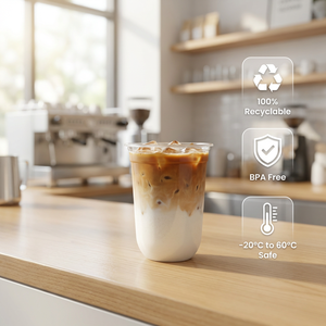 Vaso Desechable en Forma de U para Bebidas Frías, Café, Boba, de PET, Transparente/Esmerilado, con Tapa Antiderrames, Impresión de Logotipo Personalizado, OEM - Product Image 2